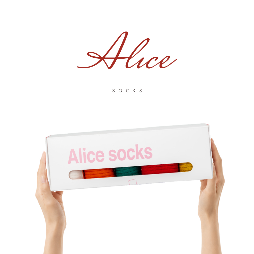 Alice Socks 패키지 박스, 골지 5족 세트 여성 양말 브랜딩